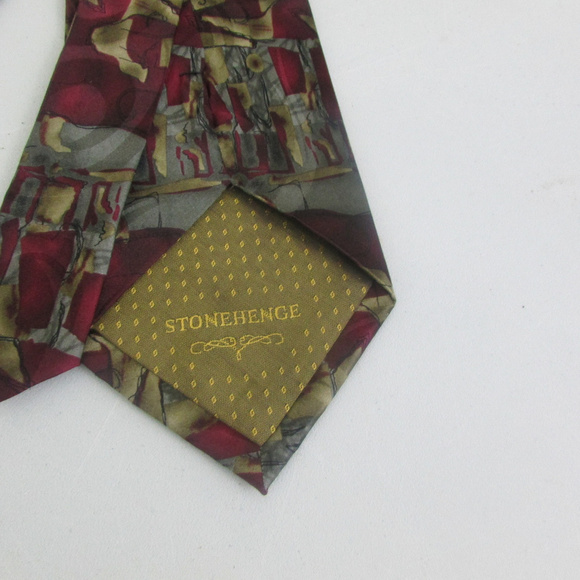 Stonehenge Silk Tie Burgundy with Gray and Gold - Picture 5 of 6